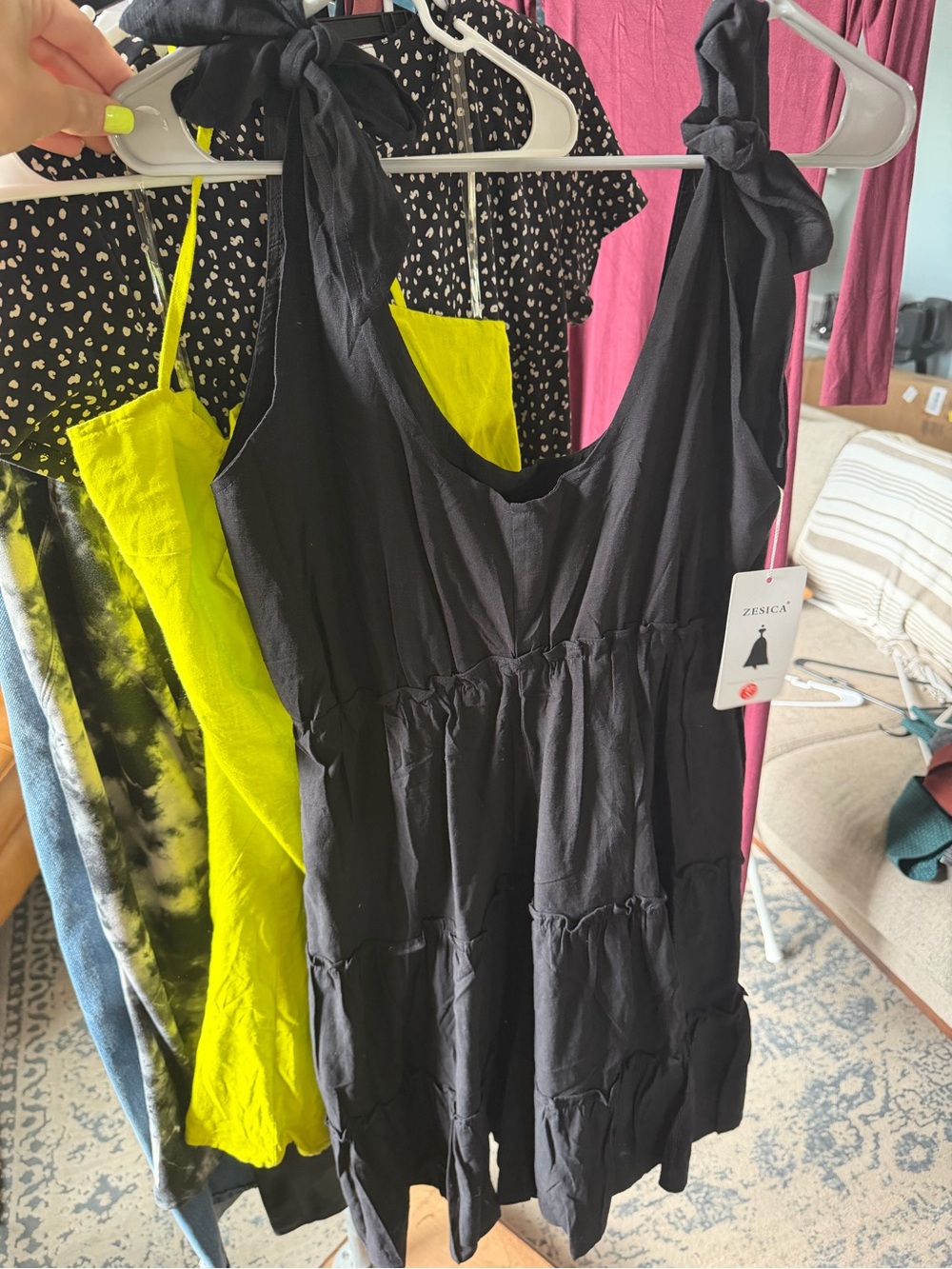 Black Tie-Shoulder Mini Dress - Casual Summer Style